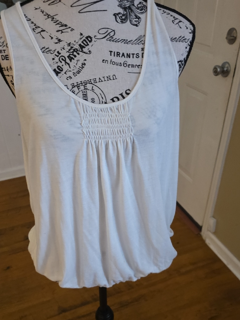American Eagle Outfitters White Scoop Neck Tank with Smocked Front